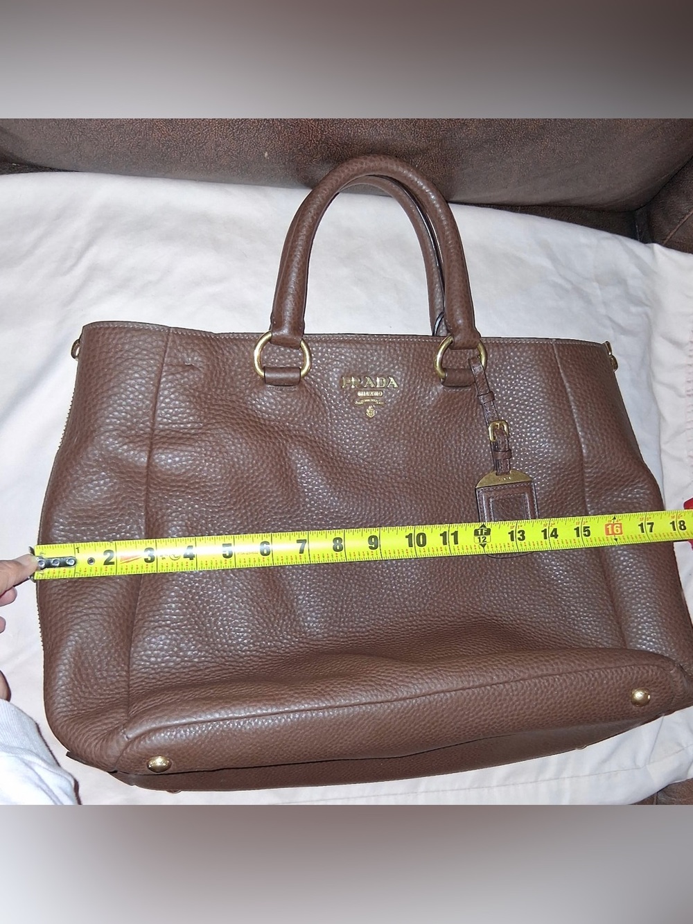 Prada Brown Pebbled Leather Top-Handle Crossbody Bag with Gold Hardware - Picture 11 of 16